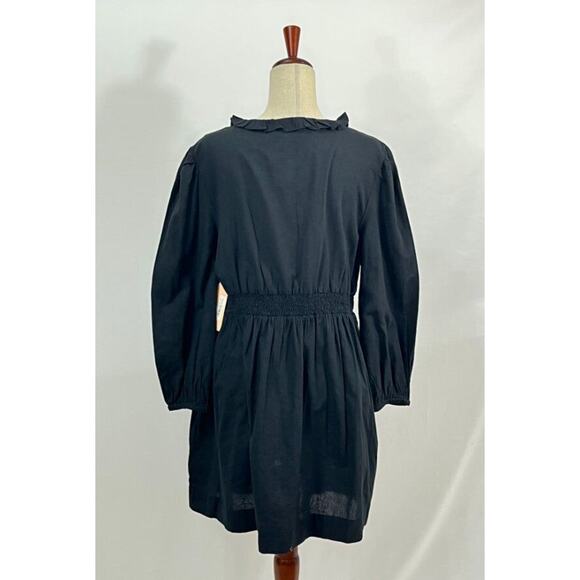 ABIGAIL ZWAANS Sz L Large Black Baie Ruffle Long Sleeve Dress NWT Cotton Linen - Picture 6 of 10